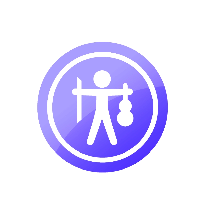 Icône, bonhomme blanc avec violon et archet, style "universel" sur fond violet