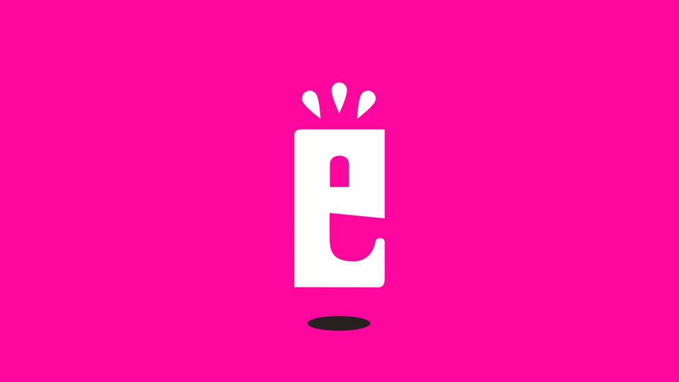 Looped snippet of animation of E form Explicable logo with icons floating in on a magenta background