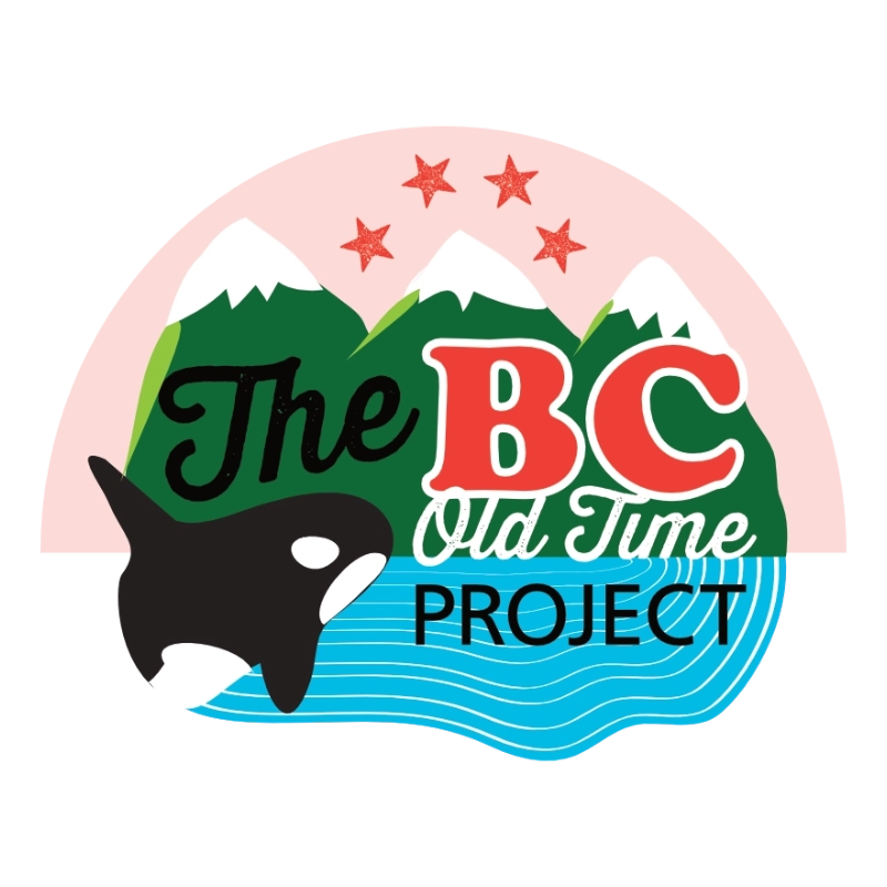 Rounded logo featuring orca whale, mountains, stars and text on pink background with water graphic at base