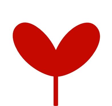 Red logo featuring plant sprout icon