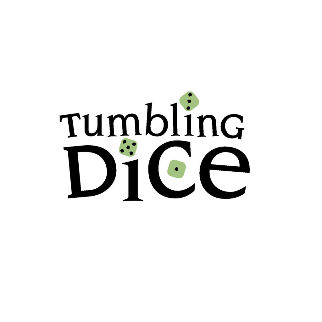 Logo with playful, green dice as dots for the letters "i".