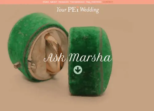Green velvet box open to show gold wedding band, on a pink background.